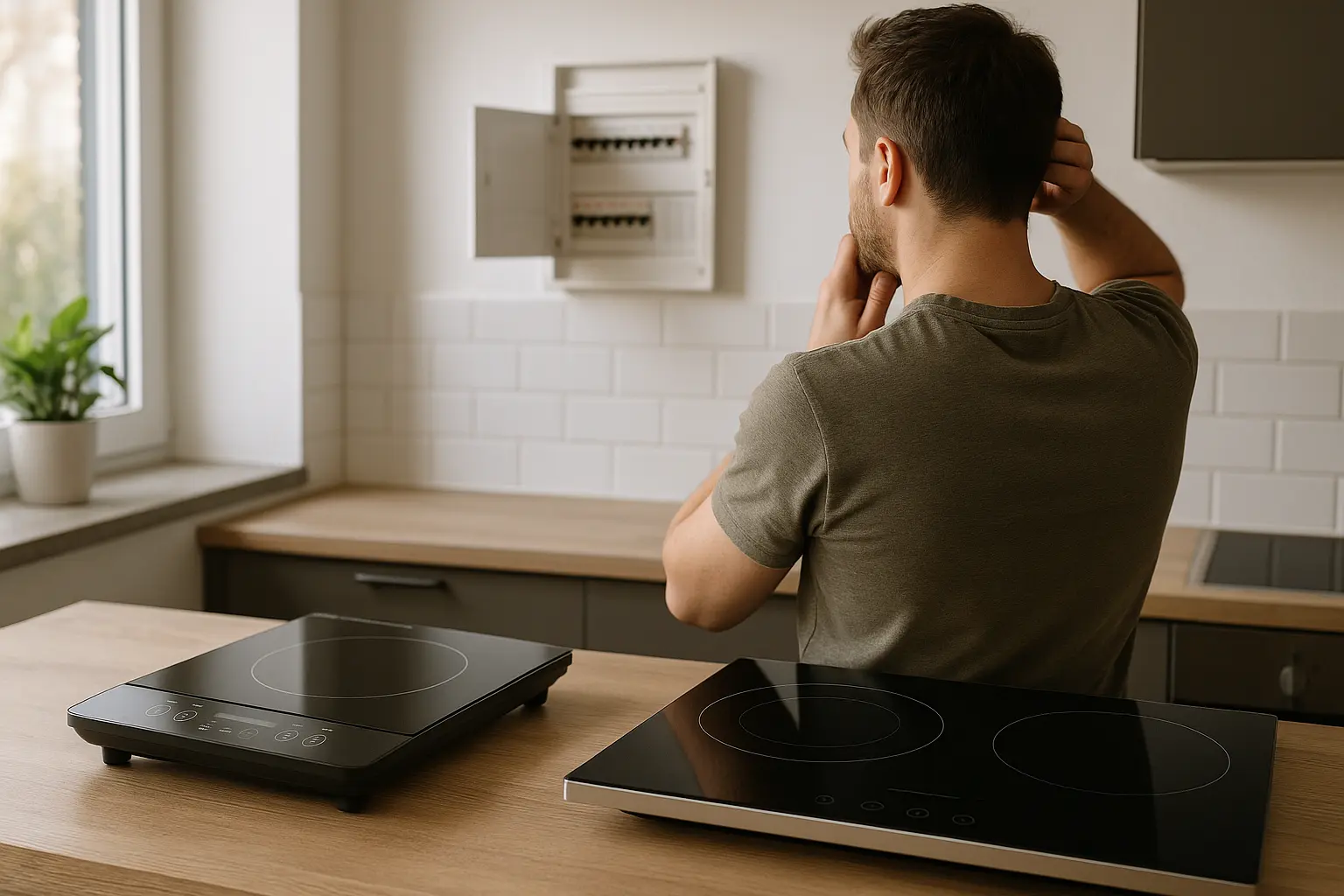 Schéma d'un tableau électrique avec branchement d'une plaque à induction