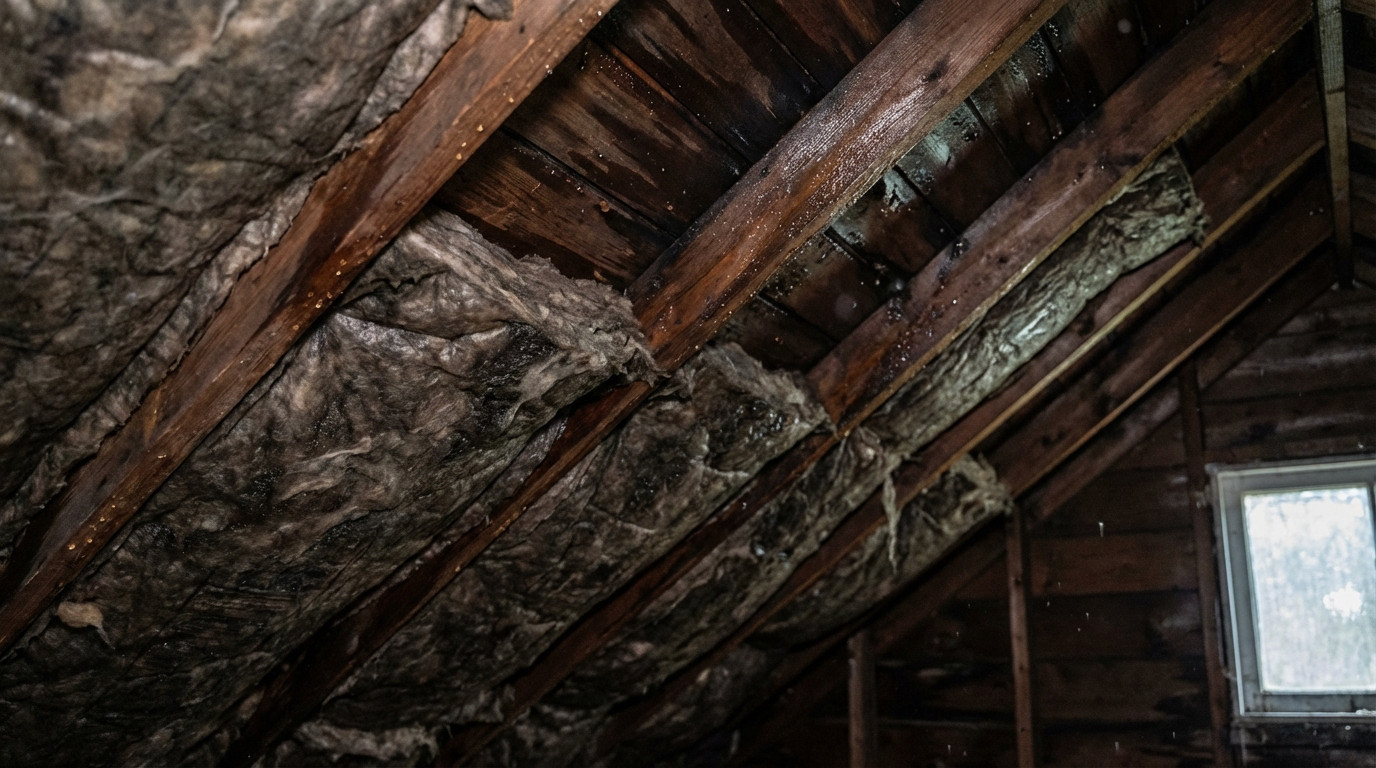Isolation de toiture endommag&eacute;e par l'humidit&eacute; et la condensation