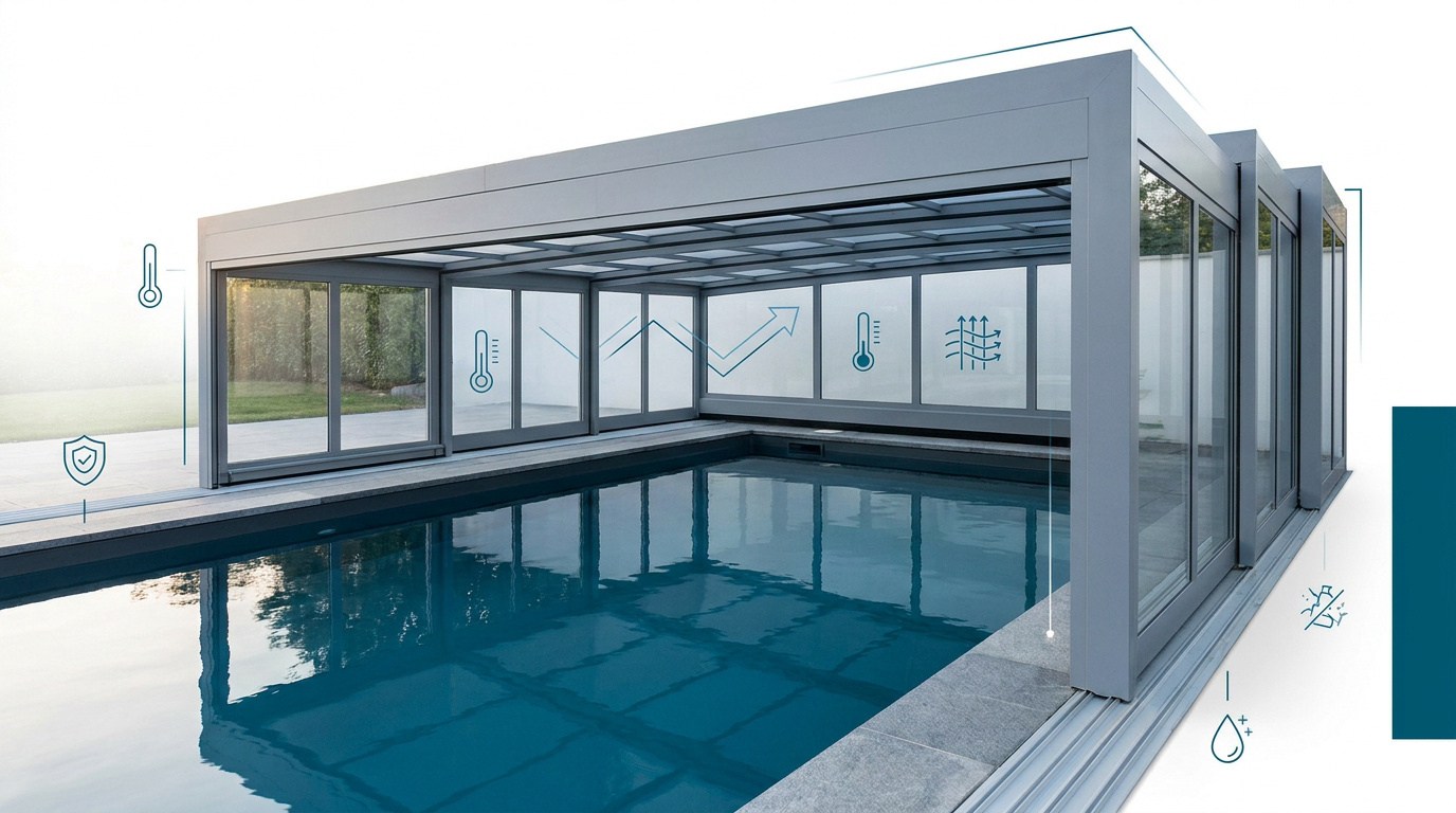 Abri de piscine moderne télescopique en aluminium et polycarbonate pour sécuriser le bassin